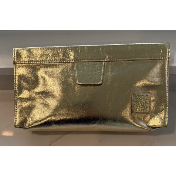 Vintage 70s 80s Gold Metalic Glam Leather Anne Klein Snap Clutch & Wallet NEW - Picture 1 of 12